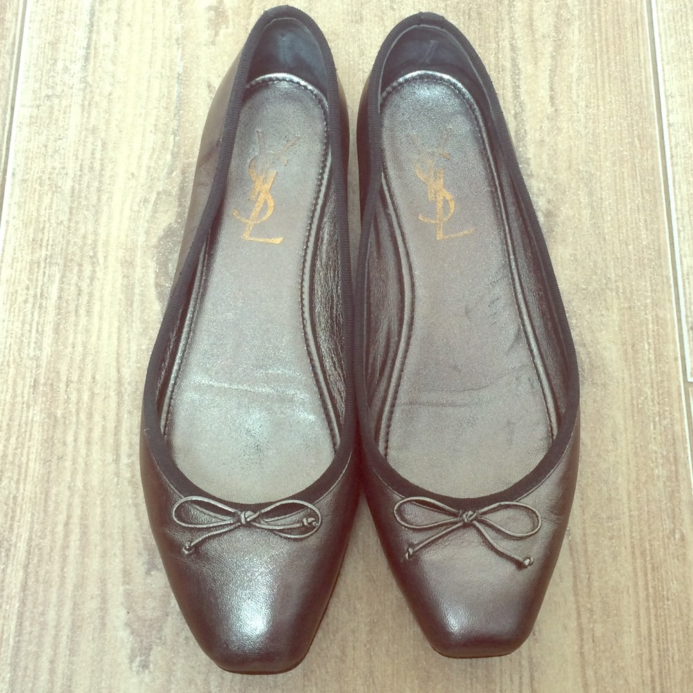 YSL gunmetal ballet flats